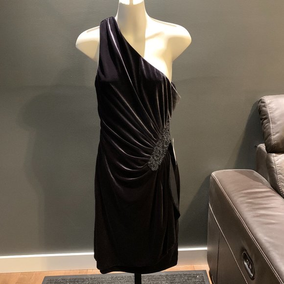 Elina G Velvet One Shoulder Dress - Picture 1 of 6
